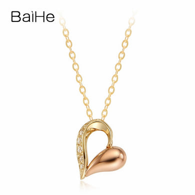 BAIHE Solid 18K Yellow & Rose Gold 0.29ct Certified Round cut 100% Genuine Natural Diamonds Women Wedding Jewelry Gift Necklaces