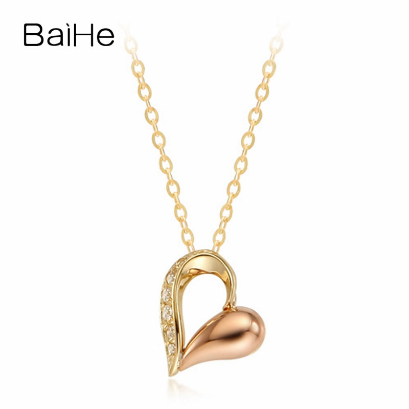 BAIHE Solid 18K Yellow & Rose Gold 0.29ct Certified Round cut 100% Genuine Natural Diamonds Women Wedding Jewelry Gift Necklaces