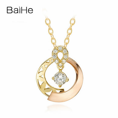 BAIHE Solid 18K Yellow & Rose Gold 0.34ct Certified Round 100% Genuine Natural Diamonds Women Engagement Fine Jewelry Necklaces