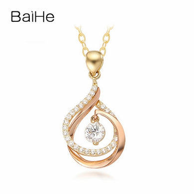 BAIHE Solid 18K Yellow & Rose Gold 0.41ct Certified Round 100% Genuine Natural Diamonds Women Engagement Fine Jewelry Necklaces
