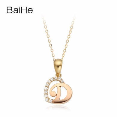 BAIHE Solid 18K Yellow & Rose Gold Certified 0.05ct Round 100% Genuine Natural Diamonds Engagement Cute/Romantic Gift Necklaces