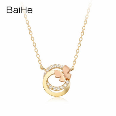 BAIHE Solid 18K Yellow & Rose Gold Certified 0.06ct Round Genuine Natural Diamonds Engagement Trendy Fine Jewelry Gift Necklaces