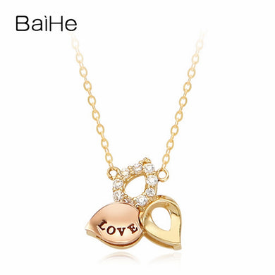 BAIHE Solid 18K Yellow & Rose Gold Certified 0.06ct Round Genuine Natural Diamonds Engagement Trendy Fine Jewelry Gift Necklaces