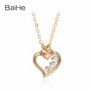 BAIHE Solid 18K Yellow & Rose Gold Certified 0.09ct Round Genuine Natural Diamonds Engagement Trendy Fine Jewelry Gift Necklaces