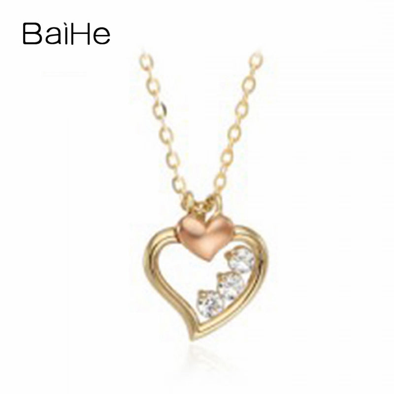 BAIHE Solid 18K Yellow & Rose Gold Certified 0.09ct Round Genuine Natural Diamonds Engagement Trendy Fine Jewelry Gift Necklaces