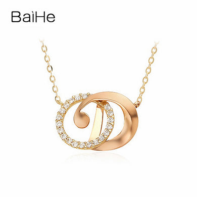 BAIHE Solid 18K Yellow & Rose Gold Certified 0.10ct Round cut 100% Genuine Natural Diamonds Wedding Cute/Romantic Gift Necklaces