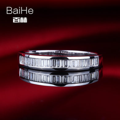 BAIHE Sterling Silver 925 0.29CT Certified H/SI Baguette CUT Genuine Natural Diamonds Engagement Women Trendy Fine Jewelry Ring