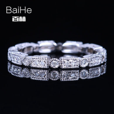 BAIHE Sterling Silver 925 0.2CT Certified H/SI3 Round Genuine Natural Diamonds Wedding Women Office/career Fine Jewelry Ring