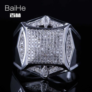 BAIHE Sterling Silver 925 0.6CT Certified H/I Round Cut Genuine Natural Diamonds Wedding Men Trendy Fine Jewelry Ring
