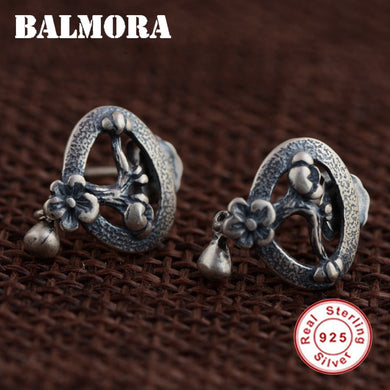 100% Real 925 Sterling Silver Flower Stud Earrings for Women Party Gift Vintage Thai Silver Jewelry Bijoux SY31246