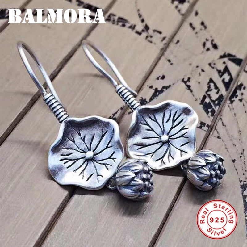 100% Real 925 Sterling Silver Lotus Flower Earrings for Women Mother Gift Earrings Vintage Thai Silver Jewelry SY31671