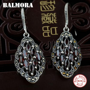 100% Real 925 Sterling Silver Retro Earrings for Women Lover Mother Gift Red Zircon Earrings Jewelry Aretes SLS30184
