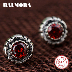 100% Real 925 Sterling Silver Stud Earrings for Women Lady Party Gift Red Zircon Fashion Jewelry Aretes Brincos SY31369