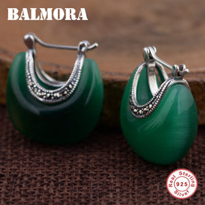 100% Real 925 Sterling Silver Women Earrings Jewelry Retro & Elegant Opal Stud Earrings for Women Moon Shape MYS30283