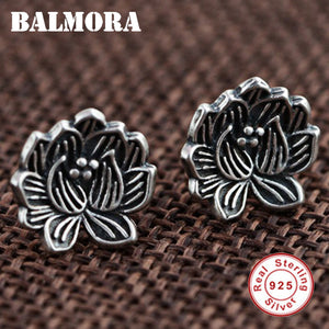 100% real 925 sterling silver jewelry retro Lotus flower vintage stud earrings for women high quality aretes SY31207