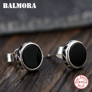 925 Sterling Silver Black Round Stud Earrings for Women Lady Gift Simple Fashion Earrings Jewelry Brincos MN30449