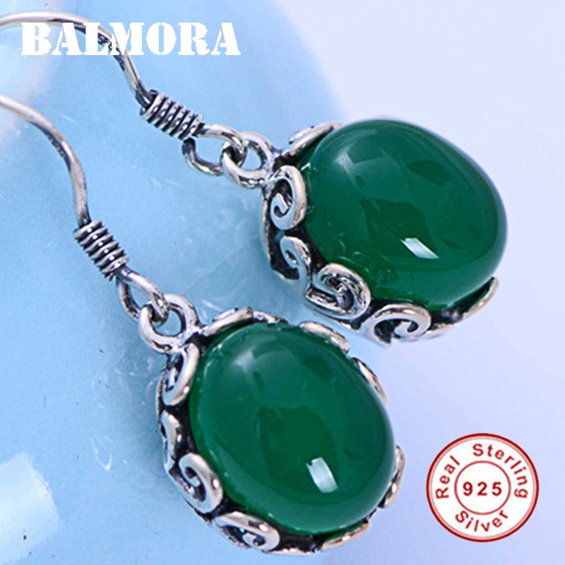 925 Sterling Silver Chalcedony Dangle Earrings for Women Lady Ear Line Bijoux Fashion Ethnic Jewelry Brincos JWE044776