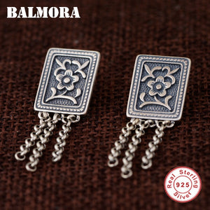 925 Sterling Silver Flower Tassel Earrings for Women Mother Gift Ethnic Earrings Thai Silver Jewelry Brincos SY31638
