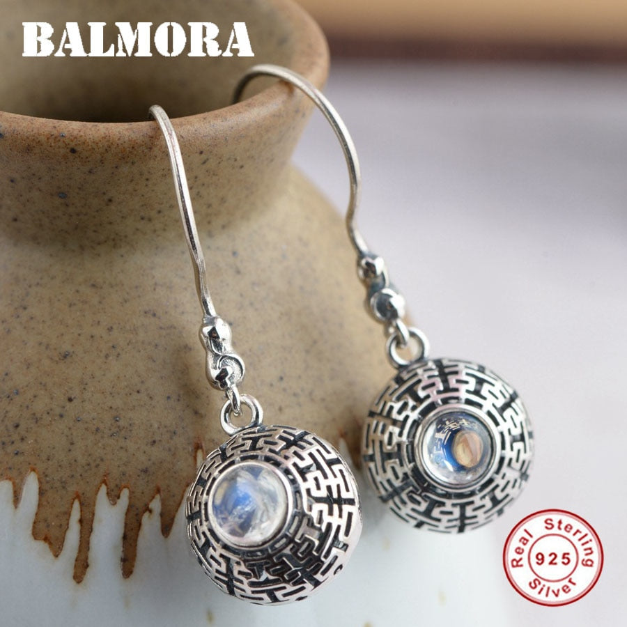 925 Sterling Silver Moonstone Earrings for Women Mother Gift Earrings Vintage Fashion Blessed Jewelry Brincos TRS30806