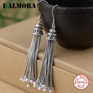 925 Sterling Silver Tassel Long Drop Earrings for Women Party Gift Ethnic Earrings Thai Silver Jewelry Brincos SY31317