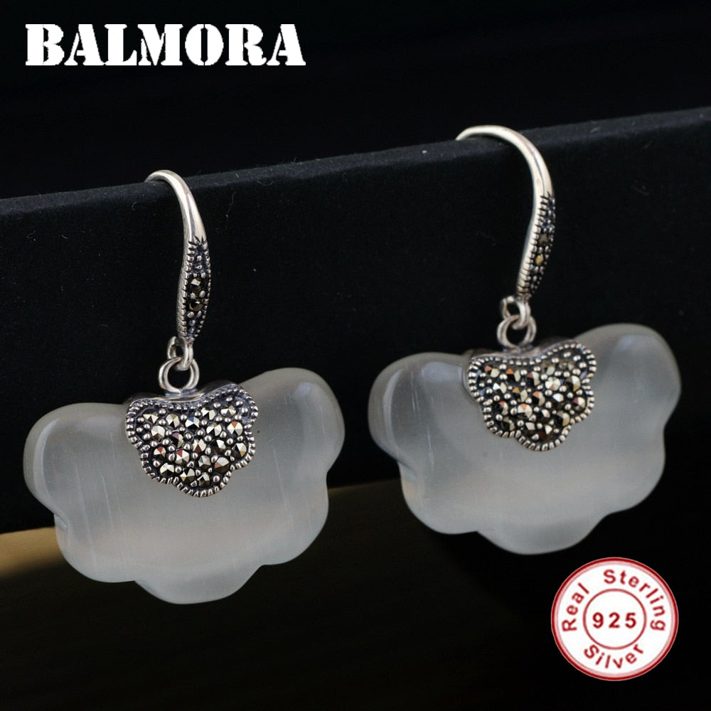 925 Sterling Silver White Opal Drop Earrings for Women Gift Retro Fashion Earrings Thai Silver Jewelry Brincos MYS30280