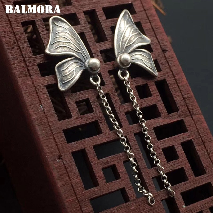 990 Pure Silver Butterfly Wings Earrings for Women Mother Gift Brincos Vintage Earrings Fashion Jewelry Aretes SY31717
