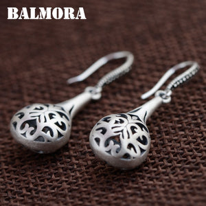 990 Pure Silver Classic Flower Carving Hollow Drop Earrings for Women Gifts Thai Silver Ethnic Earrings Jewelry SY31243