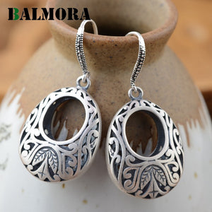 990 Pure Silver Flower Carving Hollow Drop Earrings for Women Gift Classic Elegant Earrings Thai Silver Jewelry SY31104