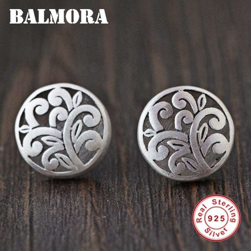 Authentic 925 Sterling Silver Vintage Ethnic Stud Earrings for Women Gift Silver Earrings Elegant Jewelry Aretes SY31602
