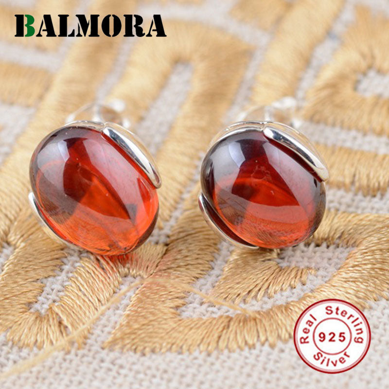 Elegant Female Earrings 100% Real 925 Sterling Silver Red Zircon Stud Earrings for Women Party Gift Jewelry HSJ30107