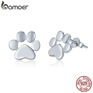 100% 925 Sterling Silver Animal Dog Cat Footprints Stud Earrings for Women Fashion Sterling Silver Jewelry Gift SCE407-2