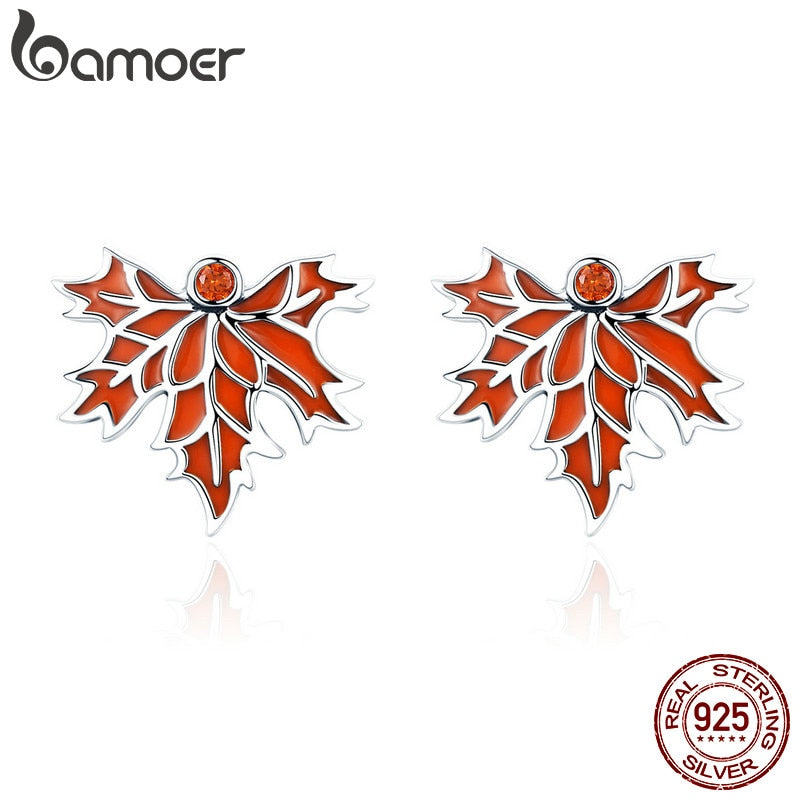 Orecchini con perno in argento sterling 100% 925 con foglie di acero autunnale per le donne Gioielli in argento di lusso San Valentino D Regalo SCE264 