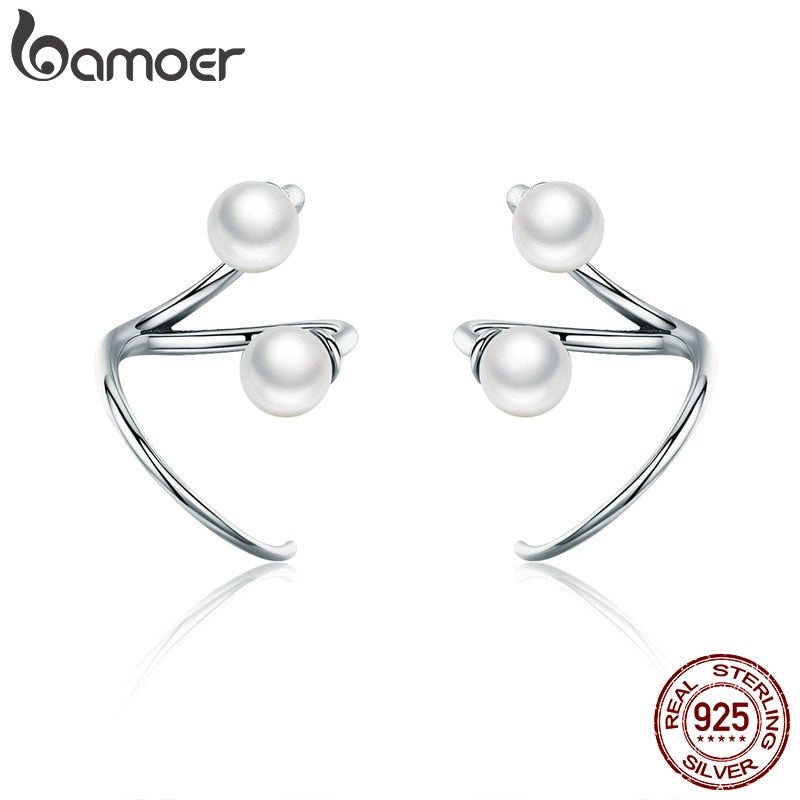 100% 925 Sterling Silver Earrings Elegant Imitation Pearl Stud Earrings for Women Silver Jewelry SCE306