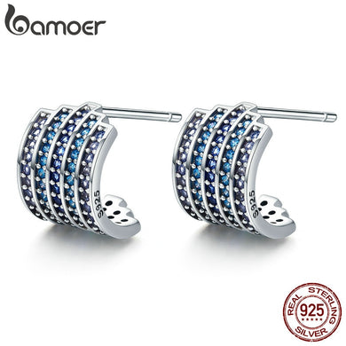 100% 925 Sterling Silver Gradual Change Blue CZ Exquisite Stud Earrings for Women Fashion Earrings Jewelry Gift SCE285