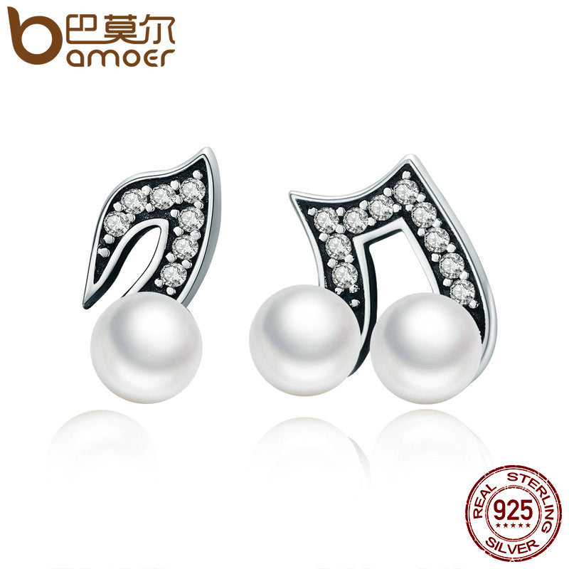 100% 925 Sterling Silver Hiphop Style Melody Small Stud Earrings for Women Clear CZ Luxury Silver Jewelry Brincos SCE201
