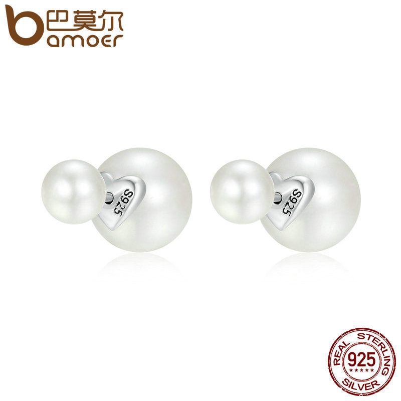 100% 925 Sterling Silver Luminous Simulated Pearl Droplets Stud Earrings for Women Luxury Earrings Jewelry Bijoux PAS513