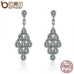 2018 Authentic 925 Sterling Silver Cascading Glamour Earrings, Clear CZ Earrings for Women Sterling Silver Jewelry PAS516