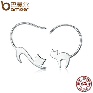 Animal Collection 925 Sterling Silver Cute Napping Little Cat Drop Earrings for Women Sterling Silver Jewelry Gift SCE073