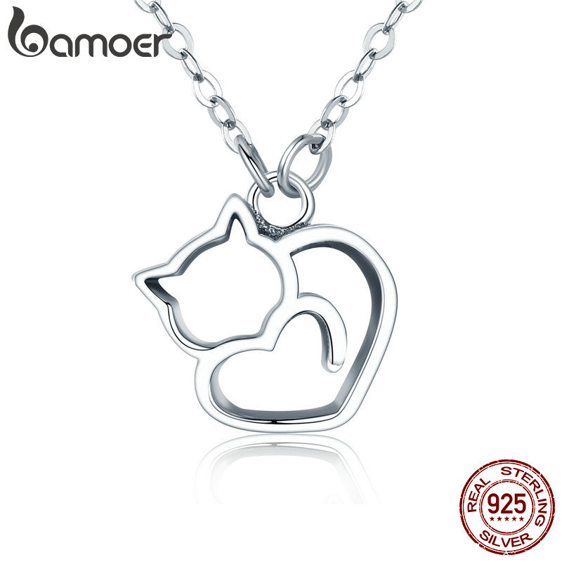 Authentic 100% 925 Sterling Silver Lovely Cat Exquisite Women Pendant Necklace Luxury Sterling Silver Jewelry Gift SCN188
