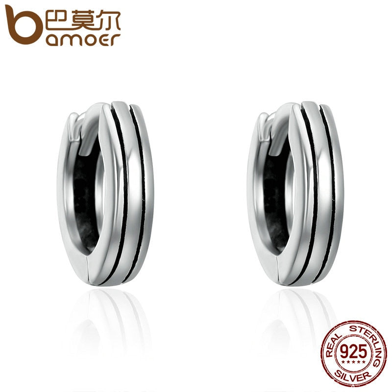 Classic 100% 925 Sterling Silver Hiphop Rotondo Rock Orecchini a cerchio per le donne Autentici gioielli in argento Bijoux Regalo SCE141 