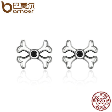 Genuine 925 Sterling Silver Hyperbole Skeleton Halloween Bone Stud Earrings Sterling Silver Jewelry Halloween Gift SCE162