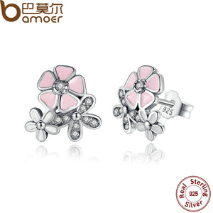HOT SELL 925 Sterling Silver Poetic Daisy Cherry Blossom Drop Earrings Pink Flower Women Wedding PAS461