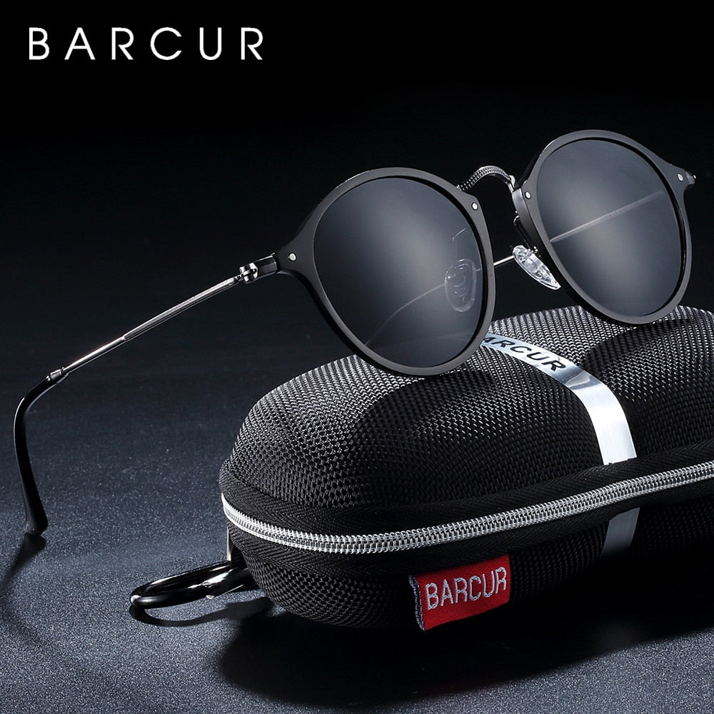 BARCUR Aluminum Magnesium Vintage Sunglasses For Men Polarized Round S –  Cinily