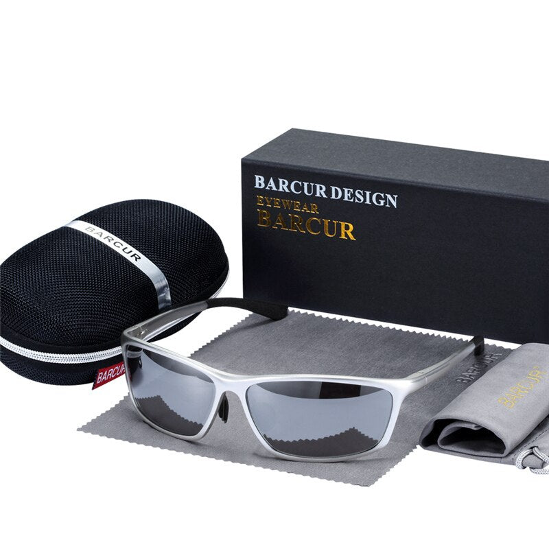 BARCUR Aluminum Polarized Sunglasses for Men Eyewear Accessories Men Blue Mirror Sun Glasses  Goggle