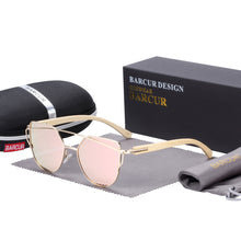 Carica l&#39;immagine nel visualizzatore di Gallery, BARCUR Occhiali da sole Cat Eye in bambù Occhiali da sole polarizzati con montatura in metallo Occhiali da sole da donna con scatola gratuita 
