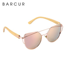 Carica l&#39;immagine nel visualizzatore di Gallery, BARCUR Occhiali da sole Cat Eye in bambù Occhiali da sole polarizzati con montatura in metallo Occhiali da sole da donna con scatola gratuita 
