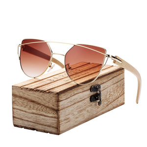 BARCUR Occhiali da sole Cat Eye in bambù Occhiali da sole polarizzati con montatura in metallo Occhiali da sole da donna con scatola gratuita 