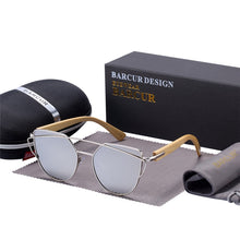 Carica l&#39;immagine nel visualizzatore di Gallery, BARCUR Occhiali da sole Cat Eye in bambù Occhiali da sole polarizzati con montatura in metallo Occhiali da sole da donna con scatola gratuita 