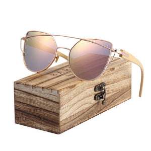 BARCUR Occhiali da sole Cat Eye in bambù Occhiali da sole polarizzati con montatura in metallo Occhiali da sole da donna con scatola gratuita 