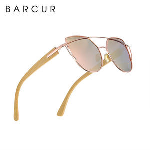 BARCUR Occhiali da sole Cat Eye in bambù Occhiali da sole polarizzati con montatura in metallo Occhiali da sole da donna con scatola gratuita 